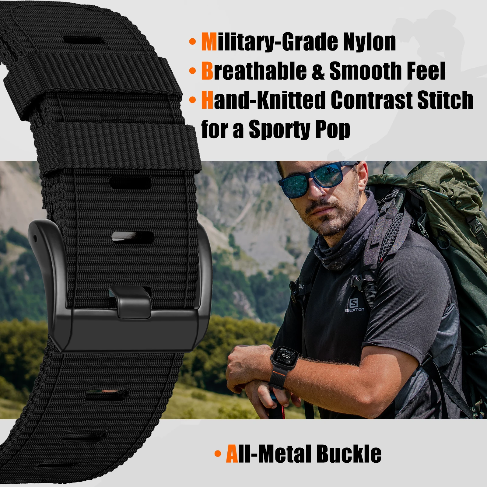 Nylon strap for Apple watch Bands Series 11/10/9/8/7/6/SE/Ultra 3 49mm 46mm 45mm 44/42/41/40mm Belt Bracelet Correa iWatch Strap – Image 6