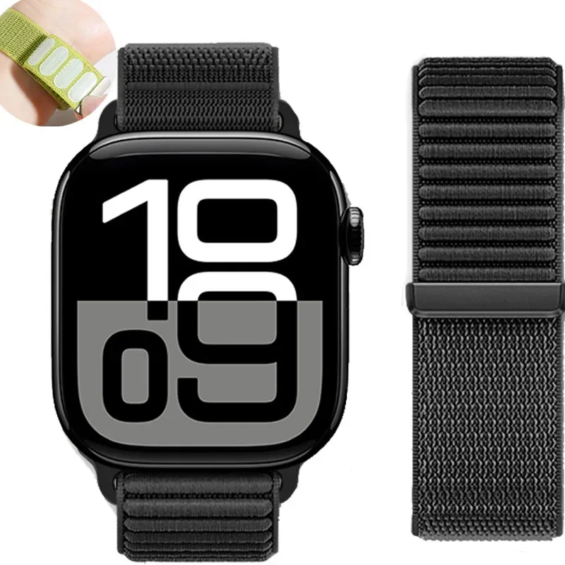Nylon loop Strap For Apple Watch Band 46mm 45mm 44mm 49mm 40mm 41mm 38mm 42mm Bracelet For IWatch Series Ultra 10 9 8 7 6 SE 5 3