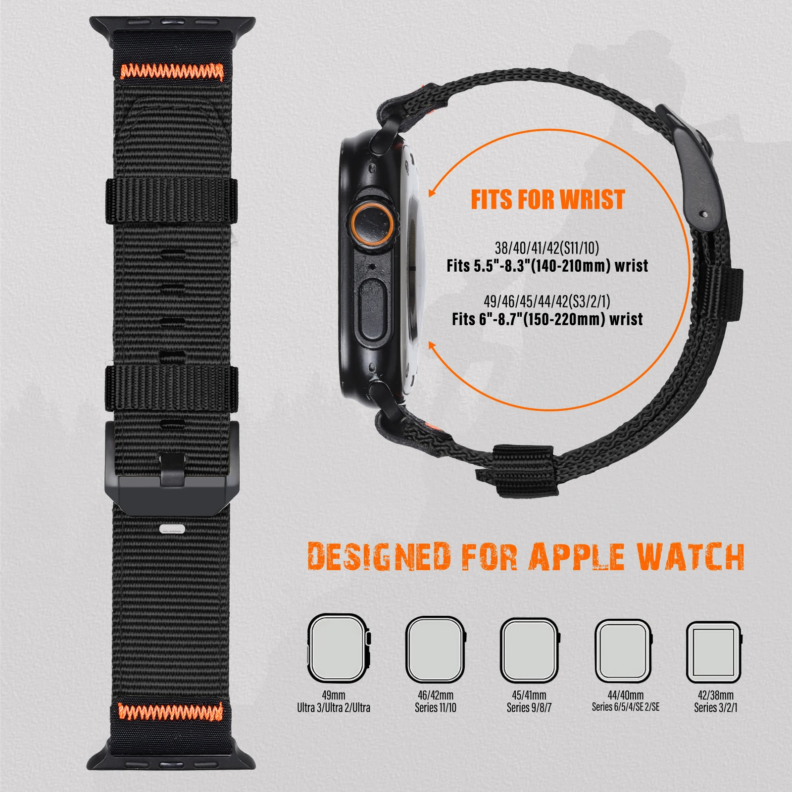 Nylon strap for Apple watch Bands Series 11/10/9/8/7/6/SE/Ultra 3 49mm 46mm 45mm 44/42/41/40mm Belt Bracelet Correa iWatch Strap – Image 4